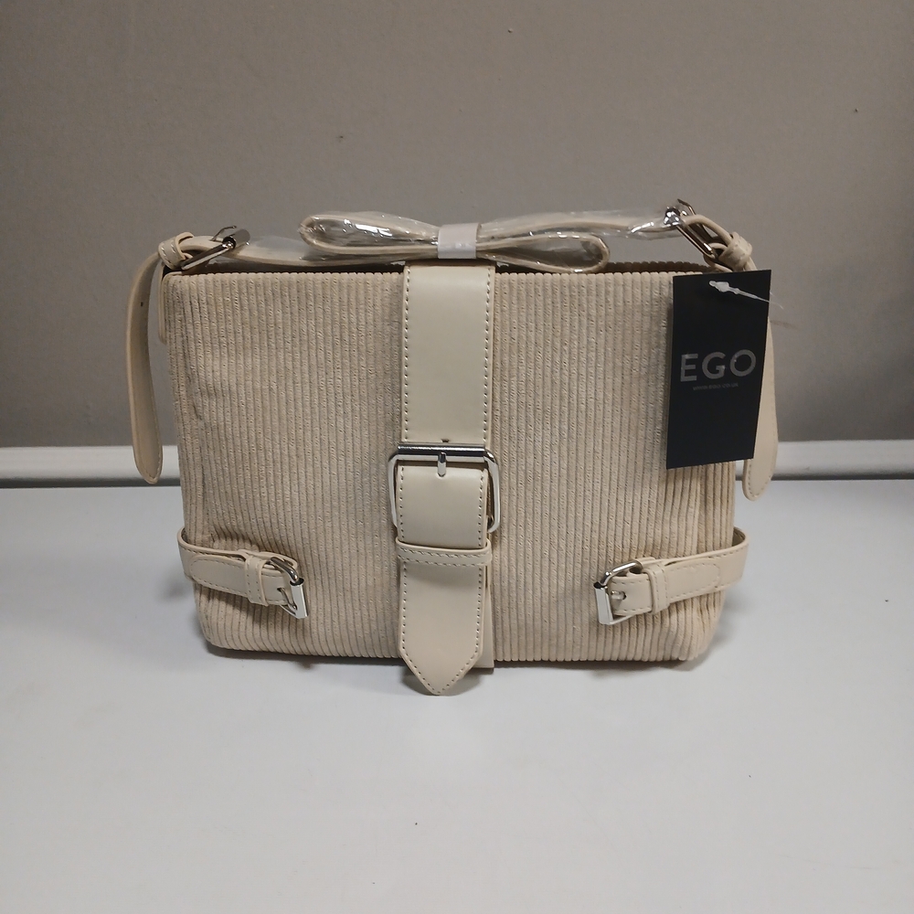 EGO Cream Corduroy Buckle Front Mini Bag With Shoulder Strap New!